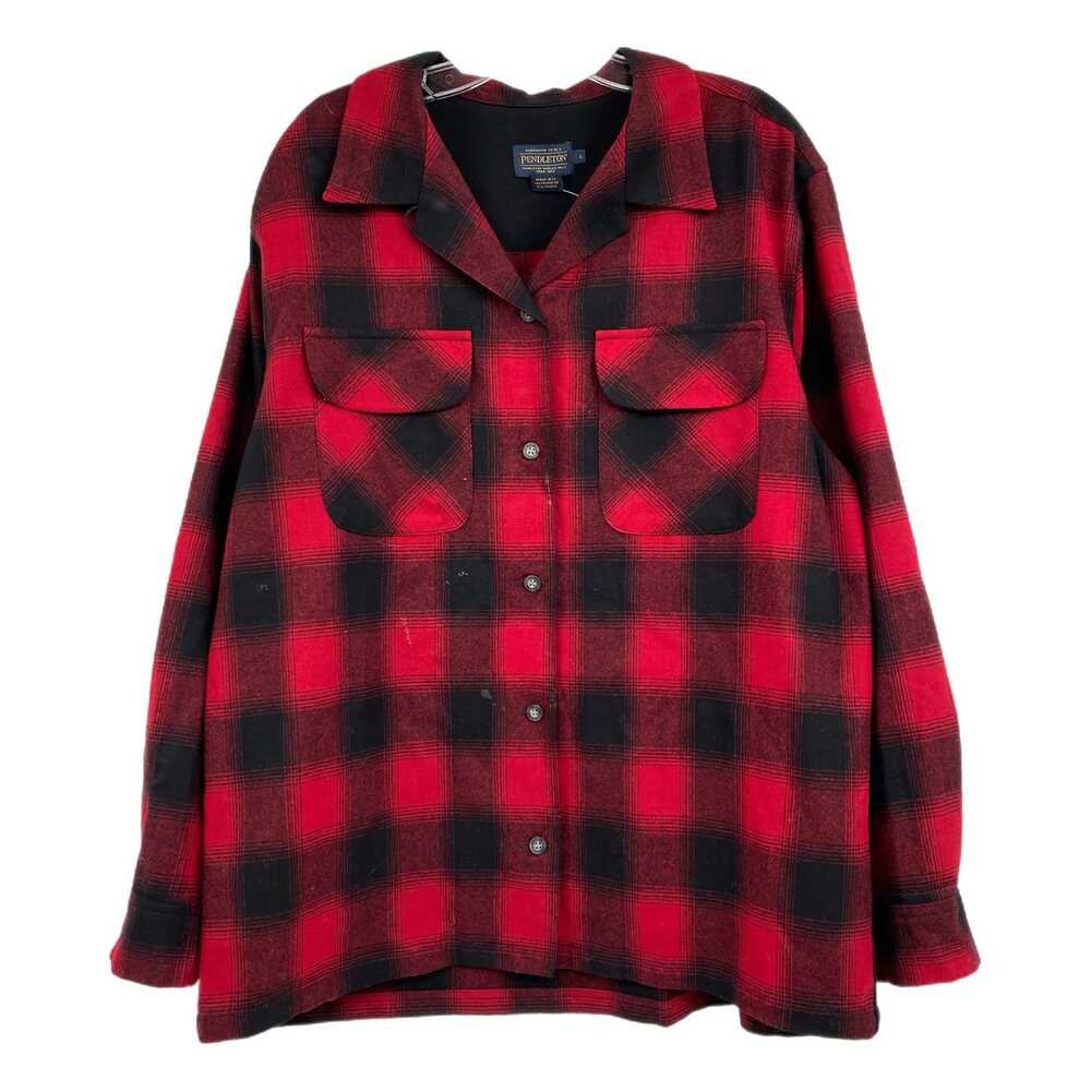 Pendleton Red Black Plaid Wool Button-Up Shirt | Men’s Size L